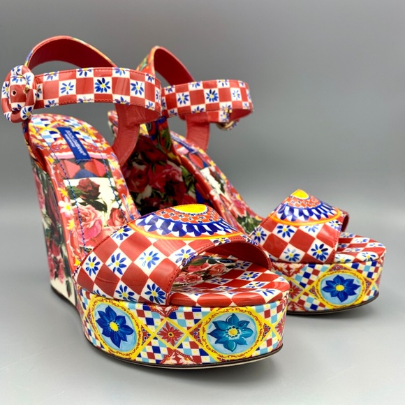 ⚡️SOLD! NIB DOLCE & GABBANA Majolica Wedges Sandal - Picture 6 of 8